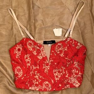 ANGL NWT Vibrant Cherry Red removable straps Crop top